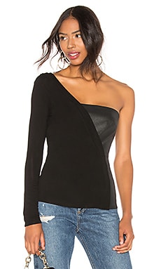 bcbg one shoulder leather top