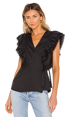 

Топ с запахом - BCBGMAXAZRIA, Черный, Дутые рукава