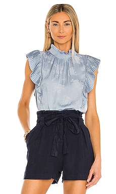 BCBGMAXAZRIA Mock Neck Blouse in Ashley Blue REVOLVE