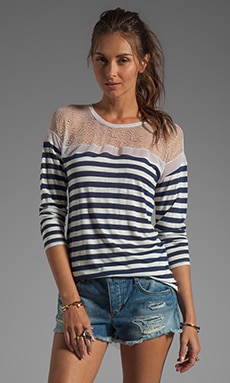 BCBGMAXAZRIA Striped Long Sleeve Top Pacific Blue White