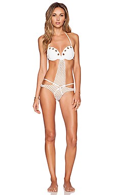 Beach Bunny Caught Up Swimsuit in White & Nude | REVOLVE