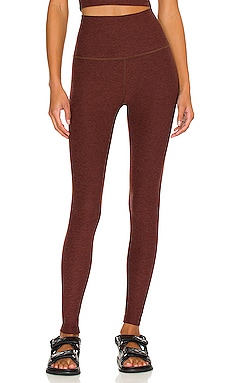 Beyond Yoga Spacedye Caught in the Midi High Waisted Legging in Mahogany  Brown Heather