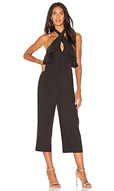 LONG RUFFLED HALTER JUMPSUIT - Black