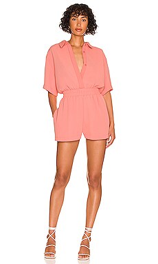 BCBGeneration Button Front Romper in Peach from Revolve.com