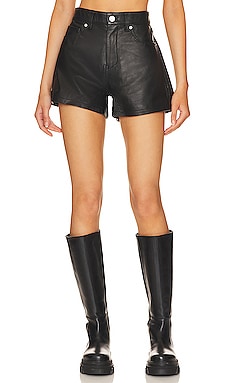 7 For All Mankind Faux Leather Tailored Slouch Short in Black