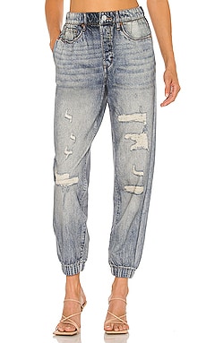  [BLANKNYC] Womens French Terry Distressed Printed Denim Jogger,  Comfortable & Stylish Pants, Yes Please, X-Small, Blue : Clothing, Shoes &  Jewelry