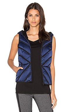 BLANC NOIR Mesh Inset Satin Puffer Vest in Midnight REVOLVE