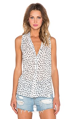 Bella Dahl Sleeveless Pleat Tank in Black Printed Dots REVOLVE