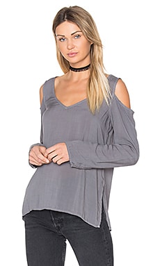 Bella Dahl Cold Shoulder V Neck Blouse in Warm Onyx REVOLVE