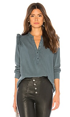 Bella Dahl Ruffle Shoulder Pull Over Blouse in Obsidian REVOLVE