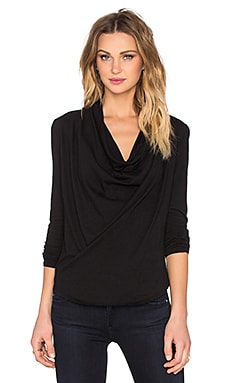 Bobi Lightweight Jersey Cowl Neck Long Sleeve Tee in Black | REVOLVE