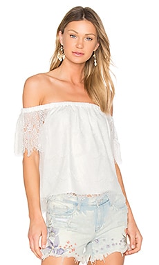 Bobi BLACK Lace Off Shoulder Top in White | REVOLVE