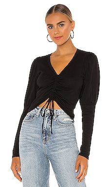 Bobi Light Weight Jersey Ruched Long Sleeve Top in Black | REVOLVE