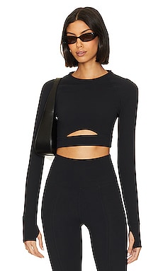 Sheer Lotus Long Sleeve Crop Top Black S/M by Onzie