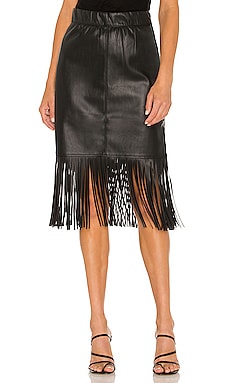 Black Faux Leather Fringe Skirt