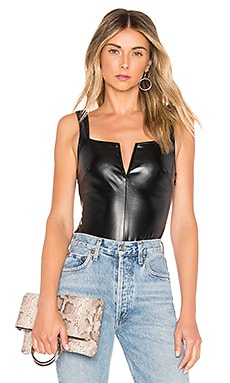 Black Faux Leather V Wire Bodysuit, Tops