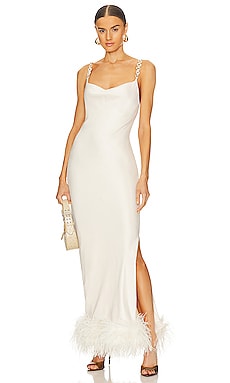 Bubish Farah Feather Trim Slip Dress in White | REVOLVE