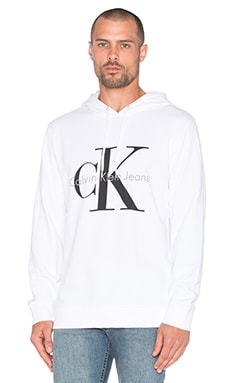 Calvin Klein Longsleeve Logo Hoodie in White | REVOLVE