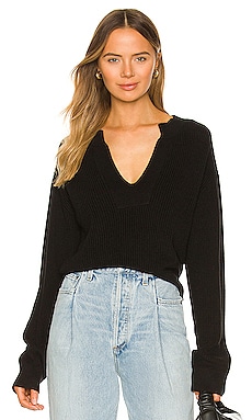 Central Park West Stevie Deep V Neck Sweater in Black | REVOLVE