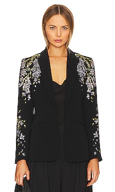Smythe Taped Pouf Sleeve One Button Blazer in Jade Tapestry with