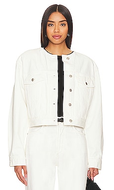 Cropped White Denim Jacket in White