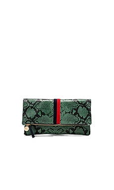 Clare V. + Snake Embossed Leather Foldover Clutch