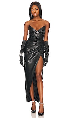 Camila Coelho Eva Leather Midi Dress in Black
