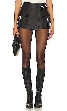 Camila Coelho Isadora Leather Mini Skirt in Black | REVOLVE