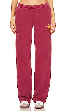 MONROW Terry Cloth Flare Sweat Pant in Azalea