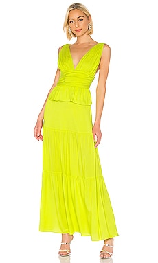 Herve Leger Strappy Tiered Fringe Gown in Willow