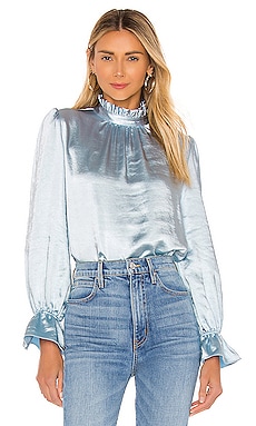 Cynthia Rowley Ruffle Neck Bell Sleeve Top in Light Blue | REVOLVE