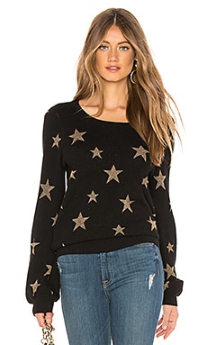 Chaser Gold Star Intarsia Pullover Sweater in Black | REVOLVE