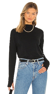 Chaser Long Sleeve Mock Neck Shirttail Tee in True Black | REVOLVE