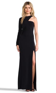 Cut25 by Yigal Azrouel One Shoulder Long Sleeve Gown in Jet | REVOLVE