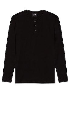 Product image of Cuts Long Sleeve Henley Curve Hem T-Shirt. Click to view full details