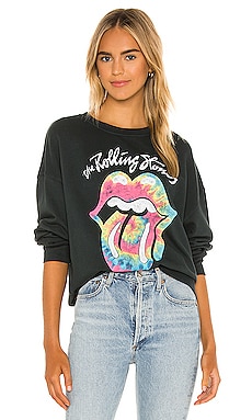 DAYDREAMER X REVOLVE Rolling Stones Tie Dye Tongue Oversized Sweatshirt in  Vintage Black | REVOLVE