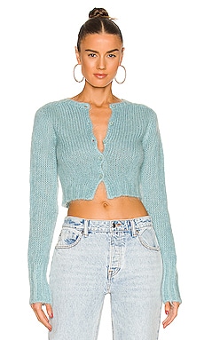 Product image of DANIELLE GUIZIO Mohair Fuzzy Cropped Cardigan. Click to view full details