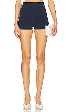 Caroline Constas Striped Linen Ruffle Shorts
