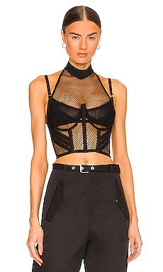 LEATHER CROPPED BUSTIER IN BLACK