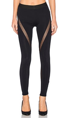 Norma Kamali Thigh High Spliced Legging With Footsie in Black & Black Mesh