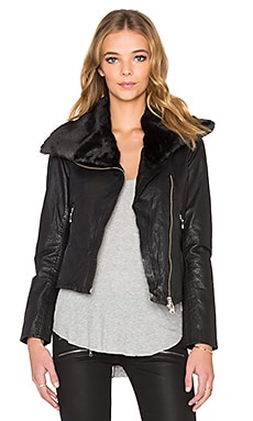 DOMA Faux Fur Collar Moto Jacket in Black | REVOLVE