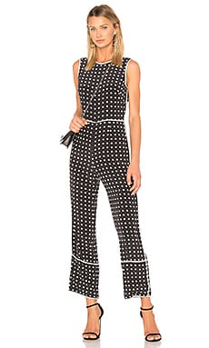 Diane von Furstenberg Cropped Jumpsuit in Chilton Dot Black | REVOLVE