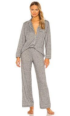 eberjey Bobby Cozy Long PJ Set in Heather Grey & Bellini