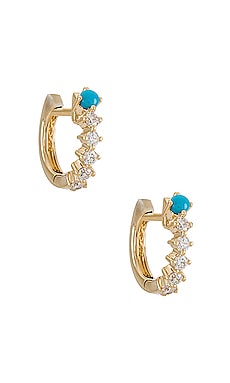 Sloane Diamond & Turquoise Mini Huggie Earrings EF COLLECTION $825 