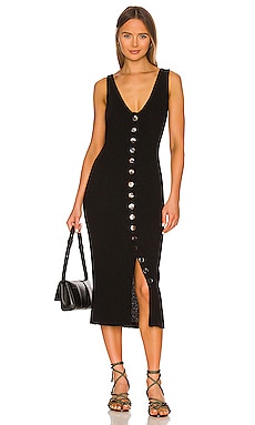 Enza Costa Terry Knit Cardigan Dress in Black | REVOLVE