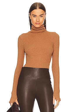 ASTR the Label Sandra Mock Neck Bodysuit in Chestnut