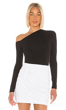 Enza Costa Angled Exposed Shoulder Long Sleeve in Black REVOLVE