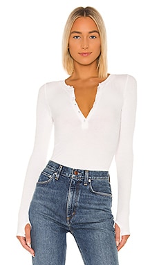 Enza Costa Silk Rib Long Sleeve Henley Top in White | REVOLVE