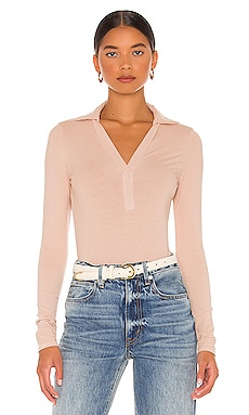 Enza Costa Silk Rib Long Sleeve Polo in Nude | REVOLVE