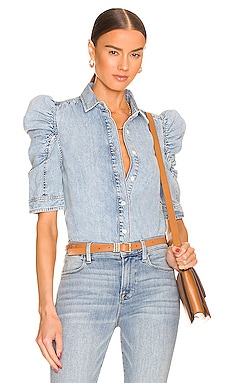 Ruched Puff Sleeve Denim Shirt FRAME $289 Collections